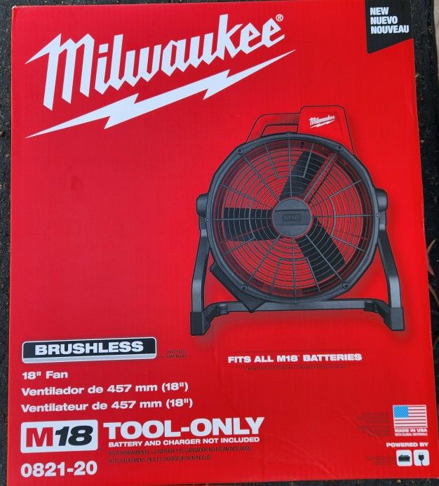 MILWAUKEE M18 BRUSHLESS CORDLESS HYBRID 18 VARIABLE SPEED FAN For Sale