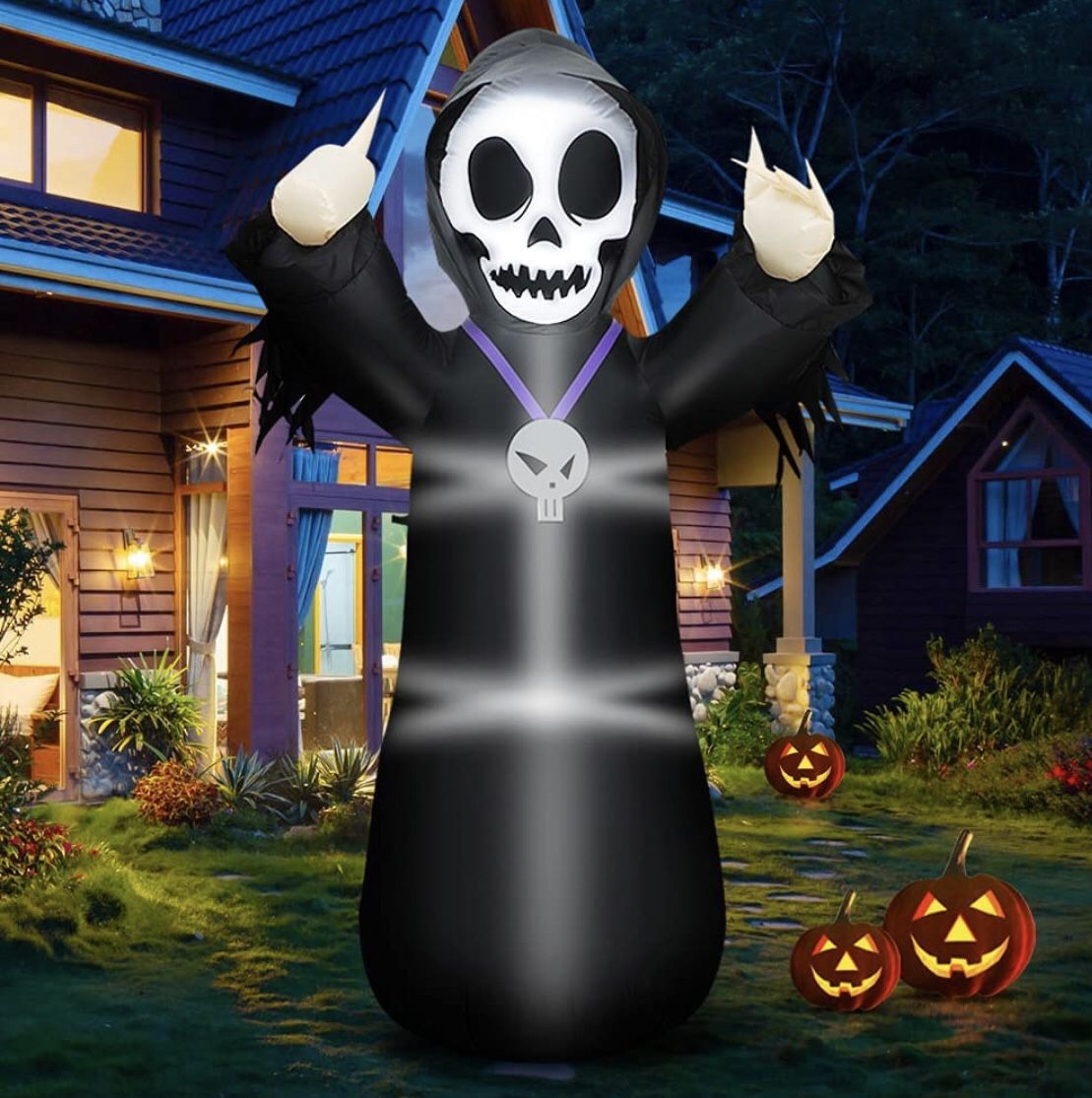 Ft Halloween Inflatable Grim Reaper Skull Ghost Led Lighted Outdoor