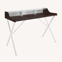 Office Desk In Cherry Top W/ White Metal Frame