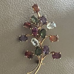 Fine Quality 18K Gold Natural Gemstone Flower Branch Brooch Pin by Stern