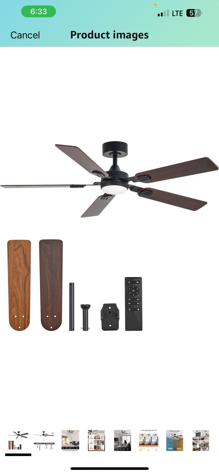 Ceiling Fans with Lights and Remote, 52" Ceiling Fan with 5 Blades, 6-Speeds Noiseless Reversible DC Motor for Farmhouse Bedroom Indoor, Walnut