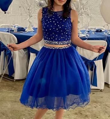 Blue Rhinestone Two Piece Party Dress Quinceanera Sweet 16 Size Small