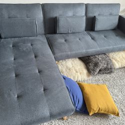 Gray Sectional Sofa Couch, Convertible L-Shaped Sofa