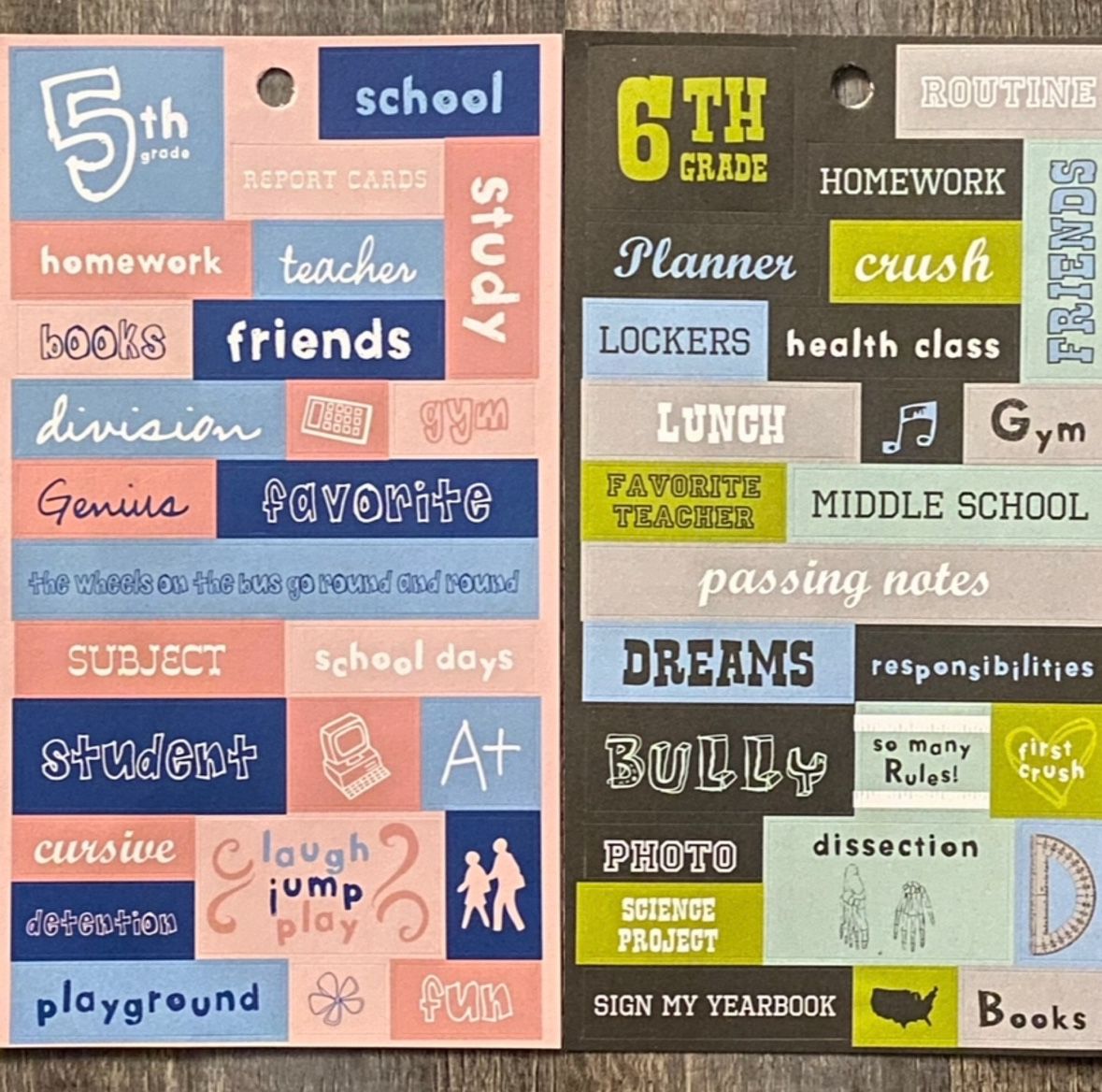 New 5th & 6th Grade Elementary School Scrapbook Stickers