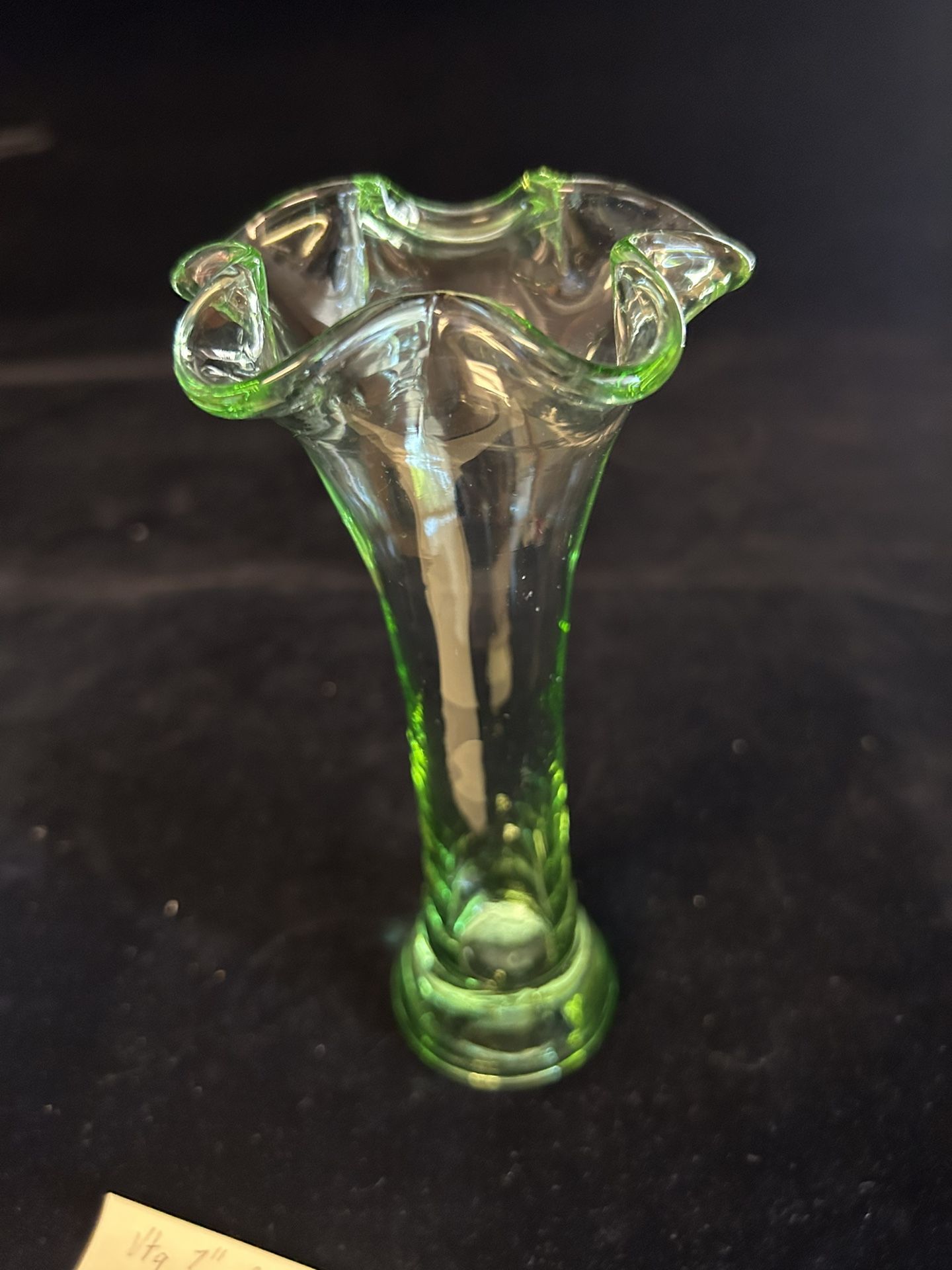 Vintage Ruffled 7” Vase Pale Green Glass