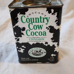 Vintage Instant Country Cow Cow Cocoa Metal Tin. 1970's Vermont Dairy Products.   Approximately just under 4.75" x 3.25" x almost 2.25".  Excellent Co