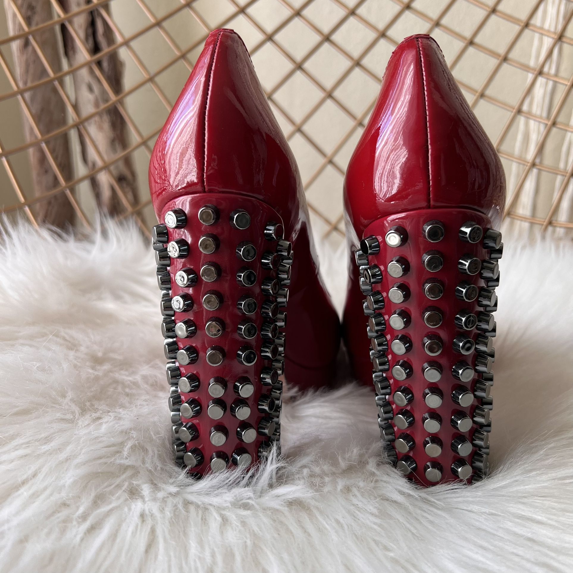 New Red Patent Leather Studded Heels Size 8 Halloween Outfit