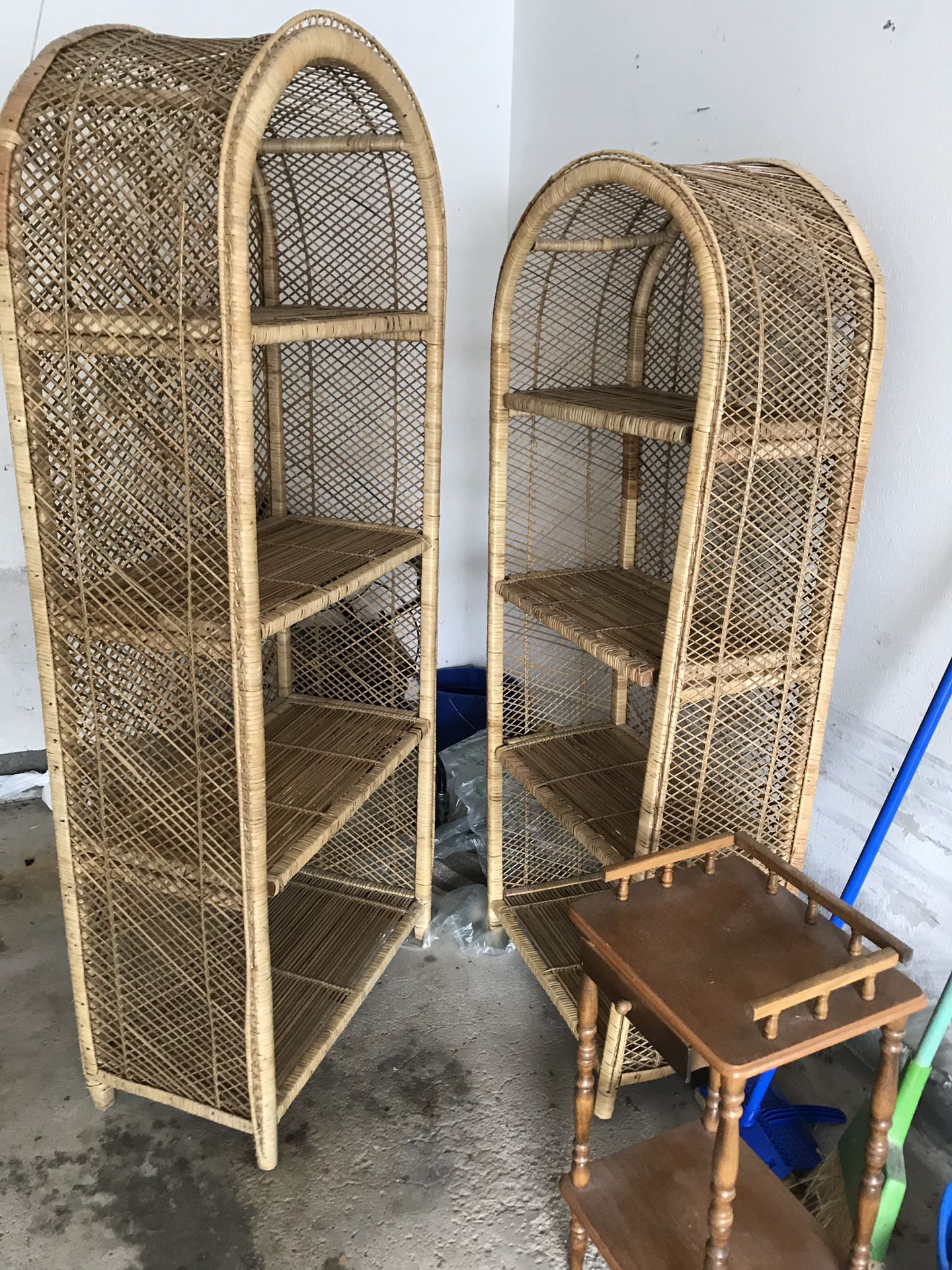 2 Philippine made wicker bookshelves (wall units) vintage!