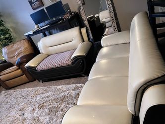 Faux-leather loveseat & sofa