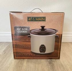 Brand New Slow Cooker Ceramic Pot Removable Glass Lid High Low Warm 41 & Main 3QT