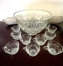 Vintage Glass Punch Bowl & glassware 