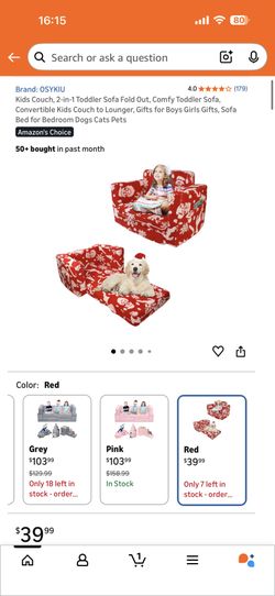 Kids Couch, 2-in-1 Toddler Sofa Fold Out, Comfy Toddler Sofa, Convertible Kids Couch to Lounger, Gifts for Boys Girls Gifts, Sofa Bed for Bedroom Dogs