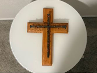 14” Tall Cross Handmade Wood Iron Nails and Copper