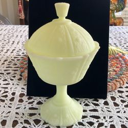Vintage Fenton Uranium Yellow Satin Candy Dish