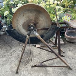 Antique Grinding Stone Pedal Powered Wheel W/Seat