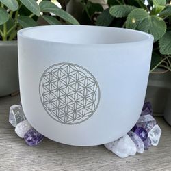CVNC 8-Inch Flower of Life Frosted Quartz Crystal Singing Bowl Note C