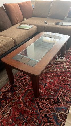 Glass and Stone Top Coffee Table with 2 matching side tables