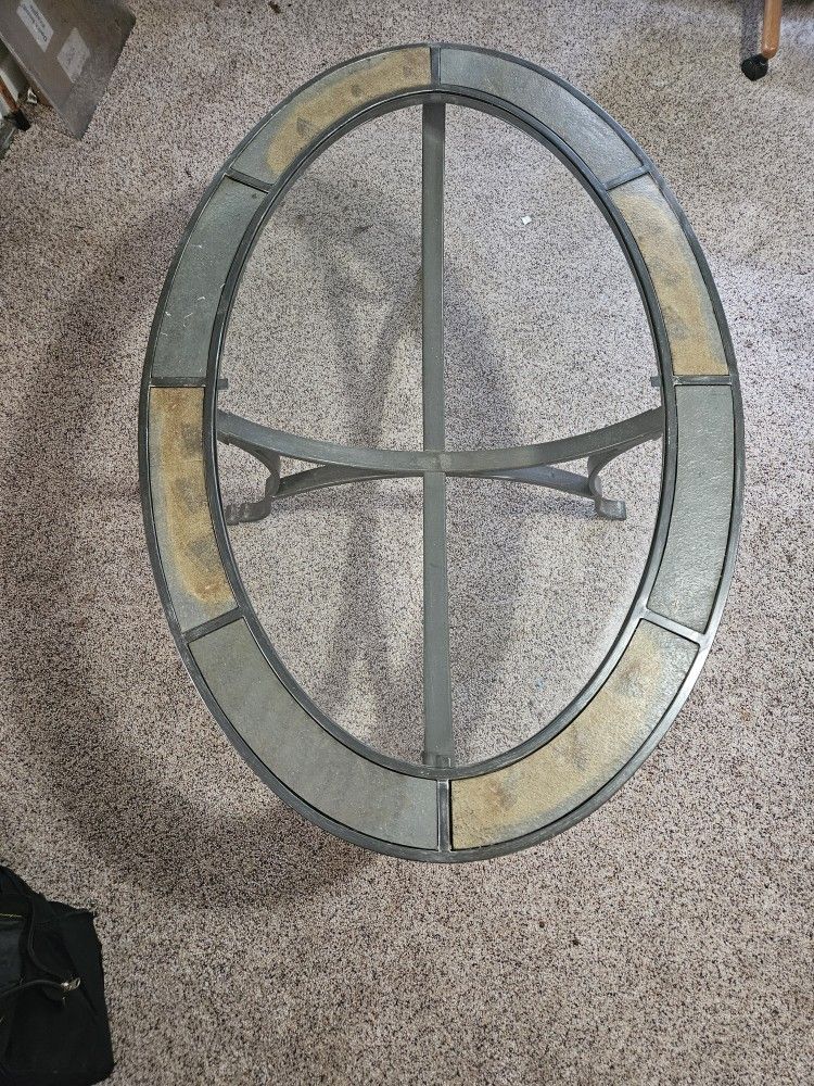 Tile And Glass Top Table With Metal Frame