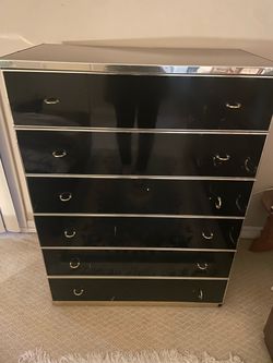Black  6-Drawer Tall Dresser with Chrome Trim