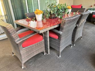 7 Piece Brown Rattan Patio Dining Set