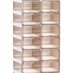 BINSIO Shoe Storage Cabinet with Doors, One Piece Portable Rack Organizer, Easy Assemble, Plastic Clear Box, Foldable Cubby Storage for Closet, Entryw