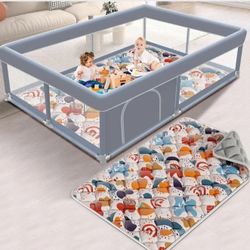 XVISHX 65 x 50 Inch Baby Playpen With Mat