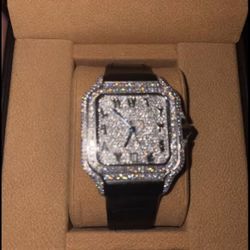 Moissanite watch W Leather Strap 