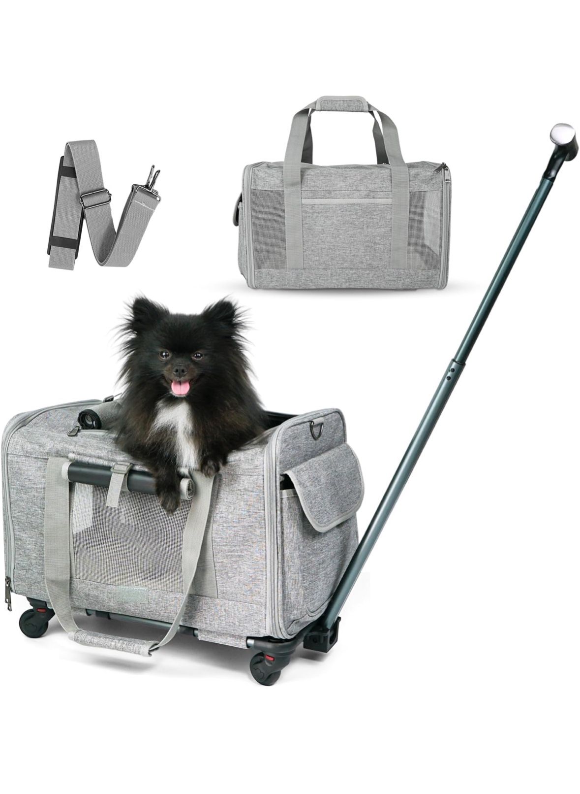 Pet Carrier With Wheels for Dogs Up To 15lbs – Airline Approved Dog Carrier - Rolling Pet Carrier w/ Removable Wheels & Washable Plush Mat – Cat Trave