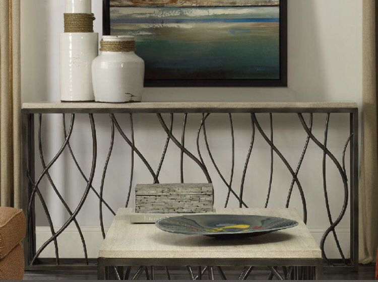 Marble Topped Wrought Iron Sofa Table Console