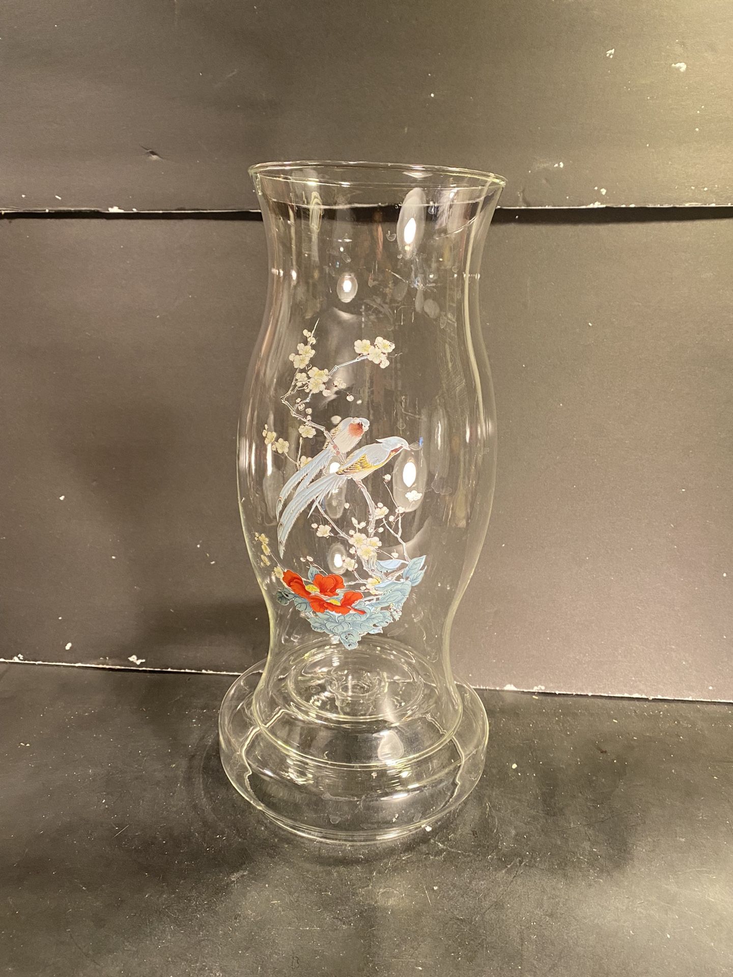 Vintage Clear Glass Birds Hurricane Candleholder/Tealight-holder (Height: 13”)