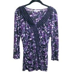 Classiques Entier Y2K 90s Vintage Ruched V-Neck Silk Blend Top Purple Black L