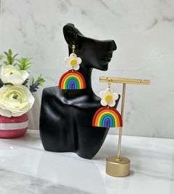 Handmade Clay Rainbow/Daisy Earrings