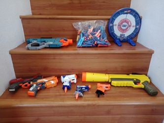 7pcs Of Nerf Gun + Target Board + 100s Of Darts
