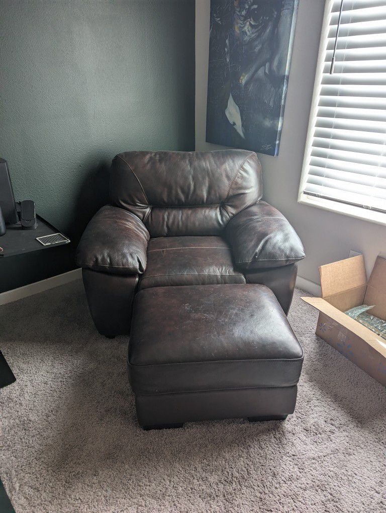 Big Leather Chair + Ottoman $380 OBO