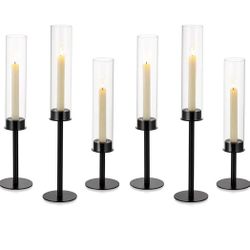 🔥 NEW 6PC Hurricane Candle Holders w/ Glass Covers – Modern Black Set – $35 FAST 🔥