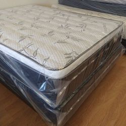 Queen Size Euro Pillow Top Mattress With Box Spring Included