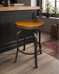 Industrial Adjustable Swivel Bar Stool – Wood & Met