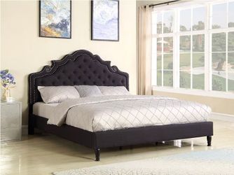 Queen Bed Frame with Adjustable Headboard/Velvet Upholstered/Diamond Button Tufted and Metal Studs/No Box Spring Needed/Wood Slat Support/Easy Assembl