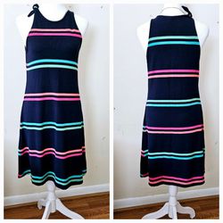 Size XS Gap Black Multi-Colored Striped Tank Dress with Single Bow Tie Shoulder Strap. Blue, green, pink, orange, red. Women's Ladies. Pre-owned in ex