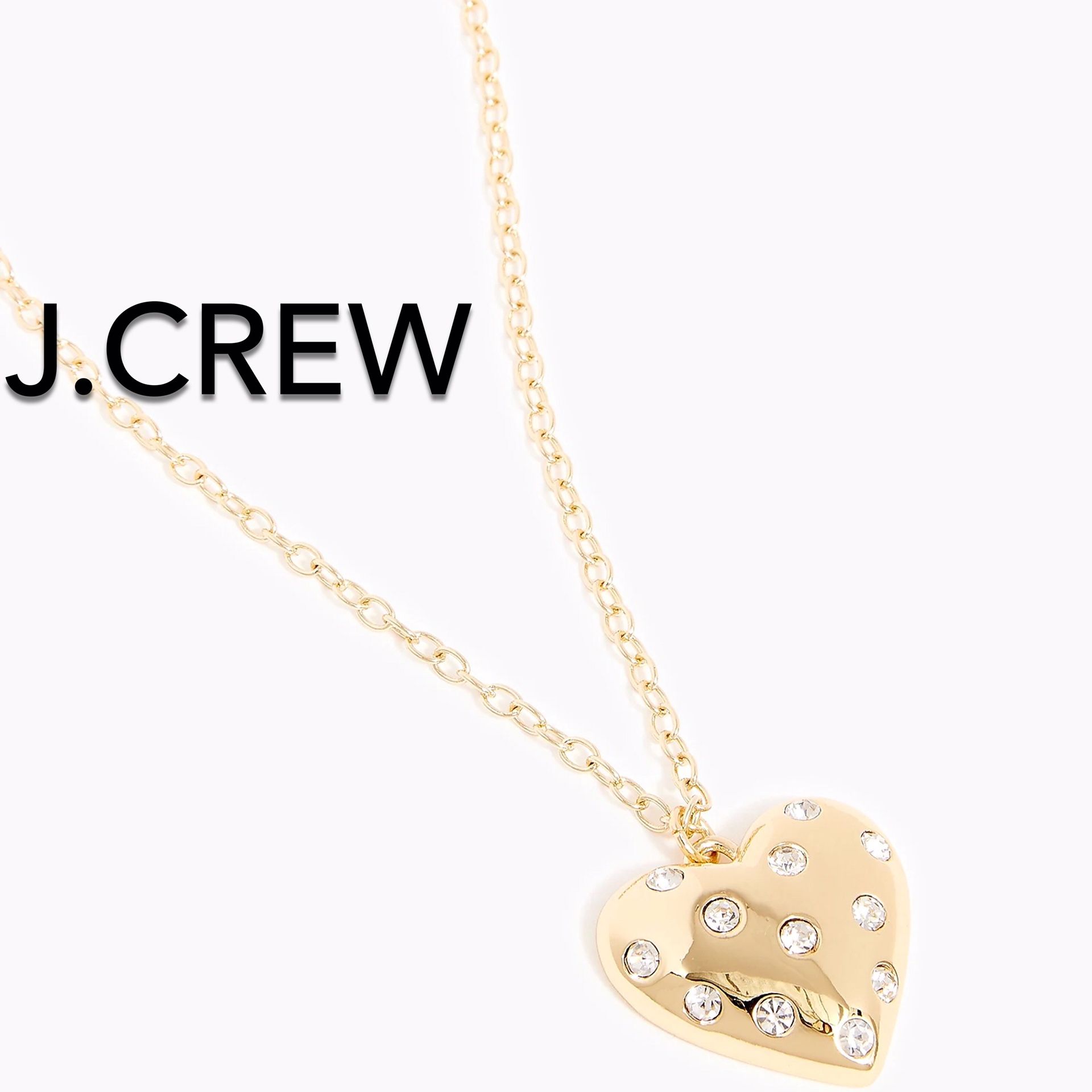 (NEW) WOMEN’S J.CREW FACTORY GOLD PAVÉ PUFFY HEART PENDANT NECKLACE - SIZE: OS (ONE SIZE)