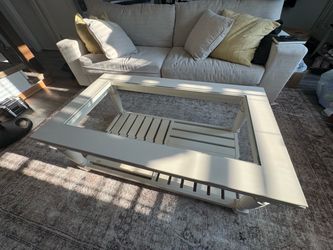White Glass-Top Coffee Table with Lower Shelf