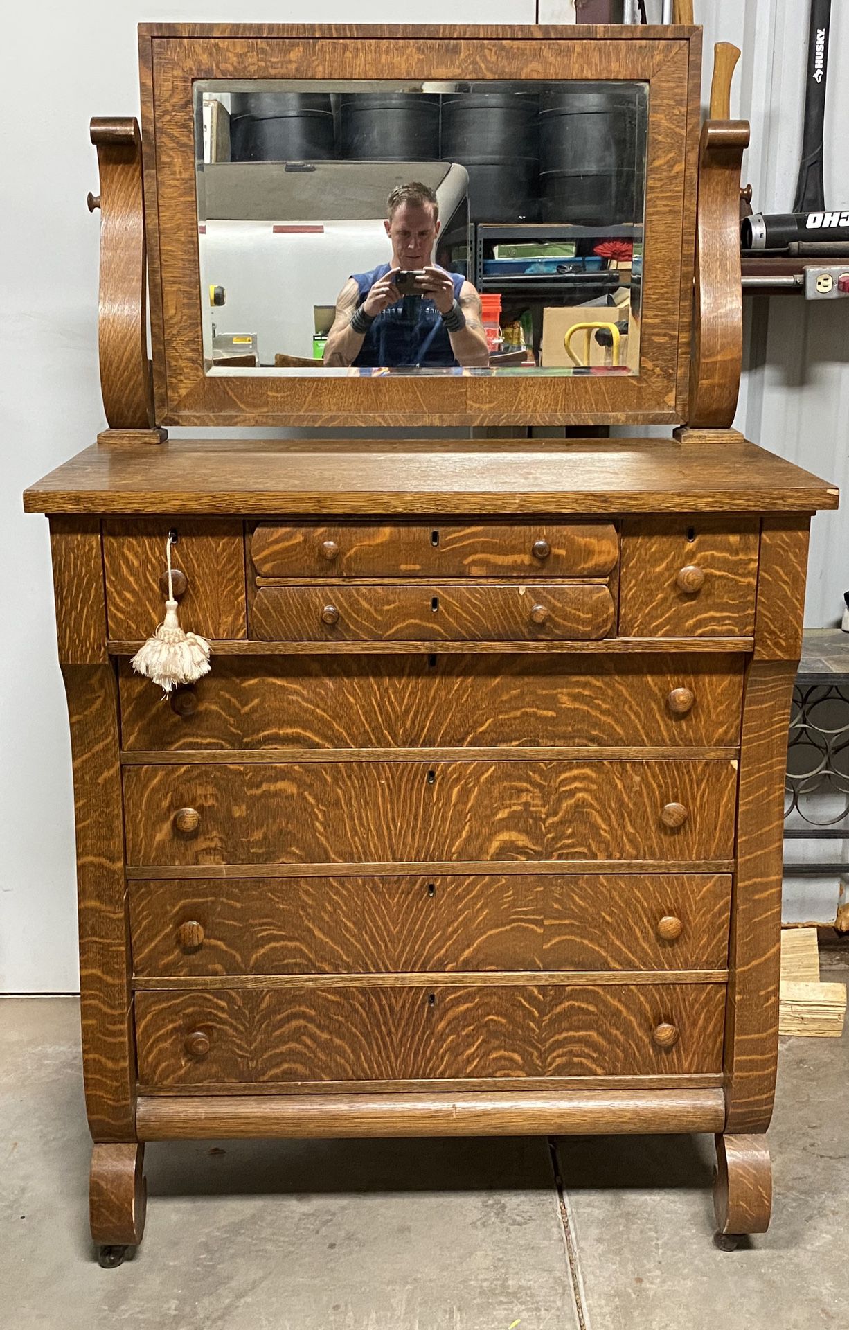 Antique Rare Tigers Wood Dresser