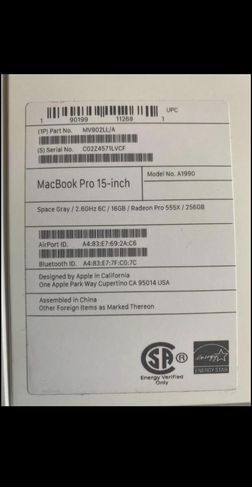 MacBook pro 2019