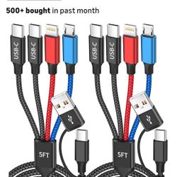 2 sets-Travel 4 in 2 Charging Cable, USBA/C Multi Charging Cable for Multiple Devices with Two Type-C/Lightning/Micro USB, iPhone