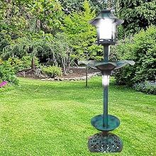Outdoor Solar Garden 43" Bird Bath Antique Lighted Pedestal Fountain Flower Birdbath Planter Accents Yard Statue Feeder Decorative Cage Fillable Stand