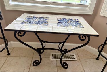 Vintage Ornate, Spanish Revival or Mediterranean-style Wrought Iron, Tile Top, Accent Table
