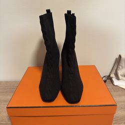 Hermes Volver 90 CALFSKIN / KNIT WOMEN'S LOW BOOT 
