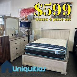 Queen Farmhouse Bedroom Set 4 Pieces