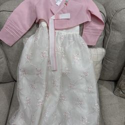 Traditional Korean Hanbok for Girls – Pink & White Floral - 5 Year old 
