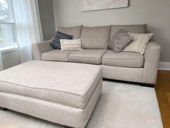 Living Spaces Light Gray Couch + Matching Ottoman Set